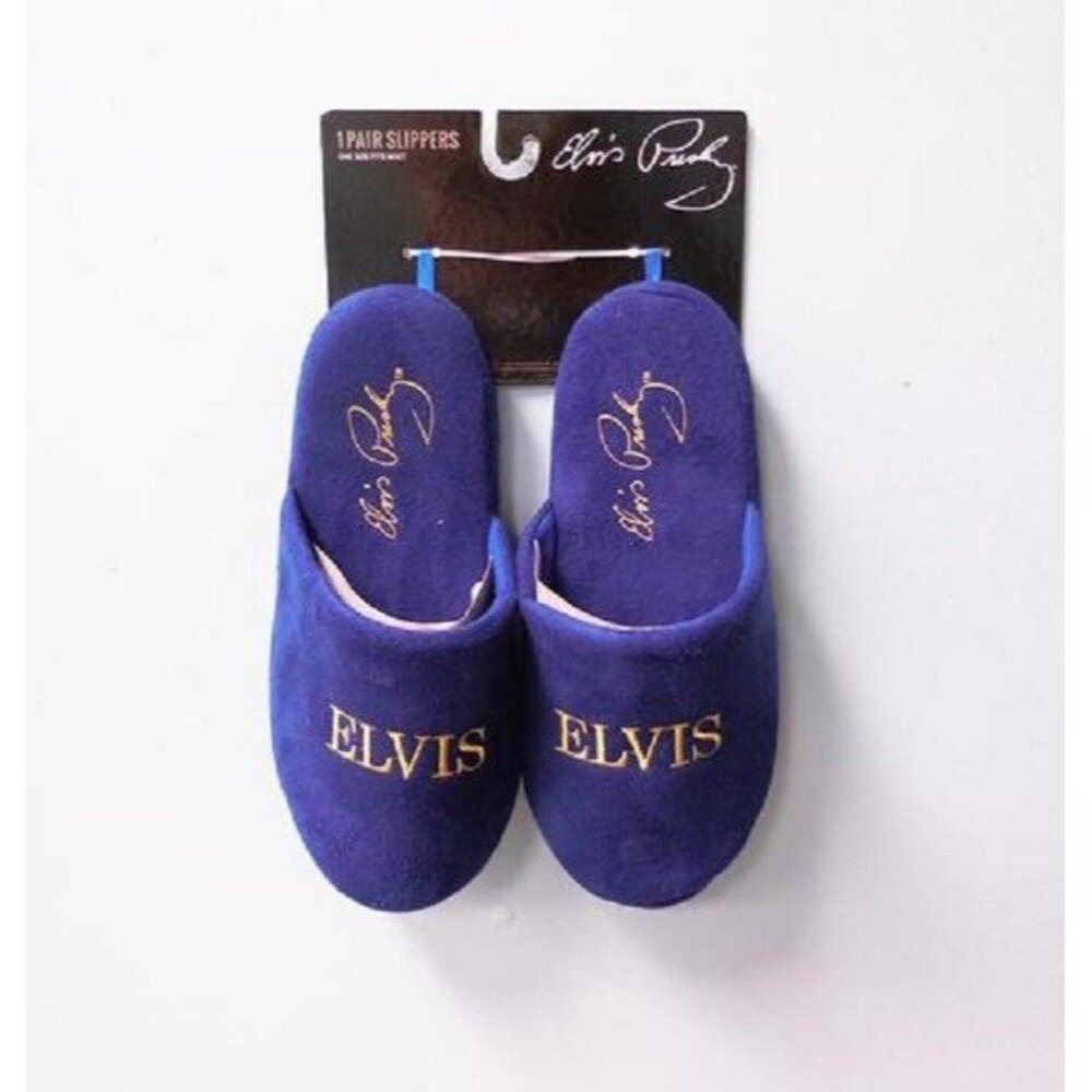 New NIP Elvis Presley Blue Suede Shoes Slippers One Size Fits Most Night Slip On - Picture 2 of 2